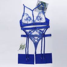 Load image into Gallery viewer, 4 Pieces Set Women Sexy Embroidery Sensual Lingerie Underwear Lace Erotic Costume Bra and Brief Set Transparent Exotic Underwear