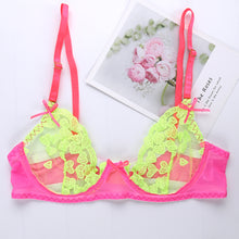 Load image into Gallery viewer, 4 Pieces Set Women Sexy Neon Lace Embroidery Underwear Garter See-Through Erotic Costumes Sensual Lingerie Exotic Underwire Suit