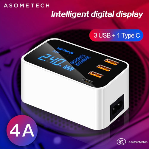 4 Ports Led Display Type C USB Charger For Android iPhone USB Adapter Socket Fast Phone Charger For xiaomi huawei samsung s10
