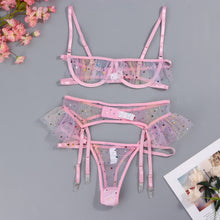 Load image into Gallery viewer, 40# Lingerie Set Embroidery Lace Women&#39;s Underwear Set Exotic See Through Brief Sets Three Piece Set Nightwear Brief Sets