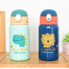 Load image into Gallery viewer, 400ml Kids Stainless Steel Straw Thermos Mug With Case Cartoon Leak-Proof Vacuum Flask Children Thermal Water Bottle Thermocup