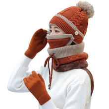 Load image into Gallery viewer, 4PCS Women&#39;s Winter Cap Scarves Sets Neck Warm Scarf Cute Knitted Hat Gloves Set Skiing Warm Suit Christmas New Year Gifts