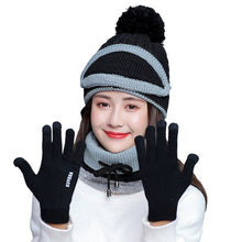 Load image into Gallery viewer, 4PCS Women&#39;s Winter Cap Scarves Sets Neck Warm Scarf Cute Knitted Hat Gloves Set Skiing Warm Suit Christmas New Year Gifts