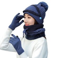 Load image into Gallery viewer, 4PCS Women&#39;s Winter Cap Scarves Sets Neck Warm Scarf Cute Knitted Hat Gloves Set Skiing Warm Suit Christmas New Year Gifts