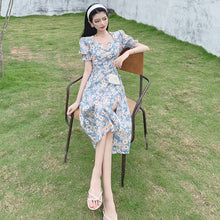 Load image into Gallery viewer, 4XL Oil Painting Noble Temperament Floral Skirt Female 2021 Summer New Small Daisy Split Dress Mid-length Dress