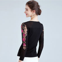 Load image into Gallery viewer, 4XL Plus size women tops New 2020 Spring Long sleeve embroidered Mesh shirt Elegnat Slim women blouse shirt