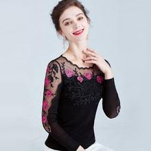Load image into Gallery viewer, 4XL Plus size women tops New 2020 Spring Long sleeve embroidered Mesh shirt Elegnat Slim women blouse shirt