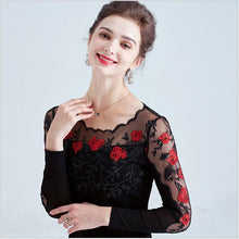 Load image into Gallery viewer, 4XL Plus size women tops New 2020 Spring Long sleeve embroidered Mesh shirt Elegnat Slim women blouse shirt