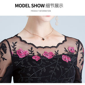 4XL Plus size women tops New 2020 Spring Long sleeve embroidered Mesh shirt Elegnat Slim women blouse shirt