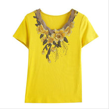 Load image into Gallery viewer, 4XL Women T-Shirt Fashion Embroidered Middle-aged Women&#39;s Tops Korean Short-sleeved Cotton T-shirt plus size Women shirt