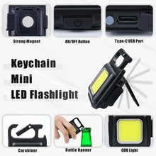 Load image into Gallery viewer, 10pcs Multifunctional Mini Glare COB Keychain Light USB Charging Emergency Lamps Strong Magnetic Repair Work Outdoor Camping Light