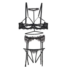 Load image into Gallery viewer, 4pcs Bra Set Sexy Lace Open Bra Crotchless Panty Garter Halter Women Lingerie Set Exquisite Bra+Garter+Briefs Set Dropship