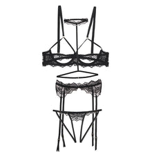 Load image into Gallery viewer, 4pcs Bra Set Sexy Lace Open Bra Crotchless Panty Garter Halter Women Lingerie Set Exquisite Bra+Garter+Briefs Set Dropship