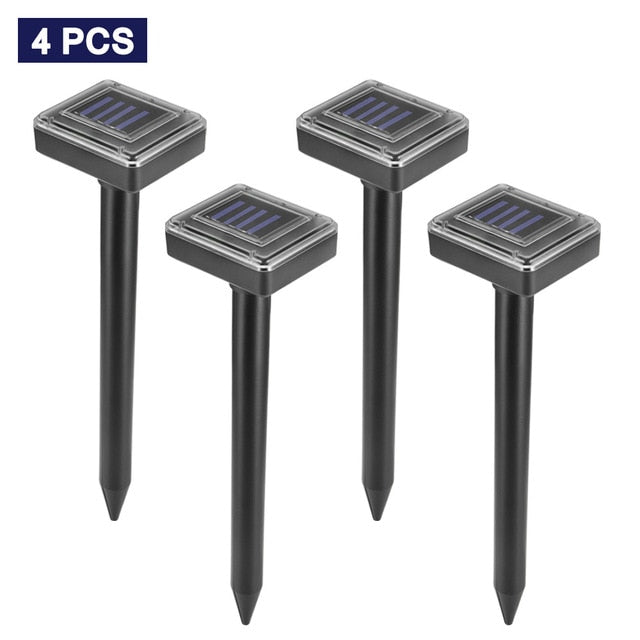4pcs Solar Powered Pest Reject Ultrasonic Sonic Mouse Mole Insect Pest Rodent Repellent LED Light Repeller Outdoor Lamp Garden