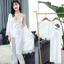 Load image into Gallery viewer, 5 Piece Lace Homewear Suit Pajama Set Pink Bathrobe Silk Nighties Set Sexy V-neck Women Sleepwear Nightwear Pyjamas Women Kimono