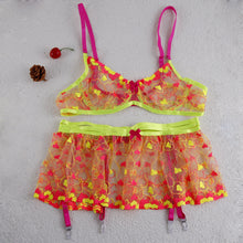 Load image into Gallery viewer, 5 Pieces Set Luxury Sexy Lingerie Love Embroidery Underwear Sensual Bra and Thong Garter Erotic See-Through Mesh Exotic Costumes