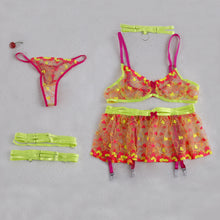 Load image into Gallery viewer, 5 Pieces Set Luxury Sexy Lingerie Love Embroidery Underwear Sensual Bra and Thong Garter Erotic See-Through Mesh Exotic Costumes