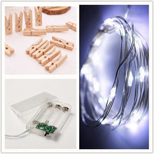 Load image into Gallery viewer, 5M 10M LED String Lights Copper wire with Wooden Clothespins Battery Powered Garland for Photo Holder Christmas Wedding Birthday