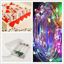 Load image into Gallery viewer, 5M 10M LED String Lights Copper wire with Wooden Clothespins Battery Powered Garland for Photo Holder Christmas Wedding Birthday