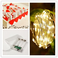 Load image into Gallery viewer, 5M 10M LED String Lights Copper wire with Wooden Clothespins Battery Powered Garland for Photo Holder Christmas Wedding Birthday
