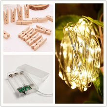 Load image into Gallery viewer, 5M 10M LED String Lights Copper wire with Wooden Clothespins Battery Powered Garland for Photo Holder Christmas Wedding Birthday