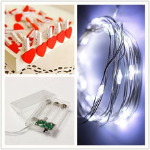 Load image into Gallery viewer, 5M 10M LED String Lights Copper wire with Wooden Clothespins Battery Powered Garland for Photo Holder Christmas Wedding Birthday