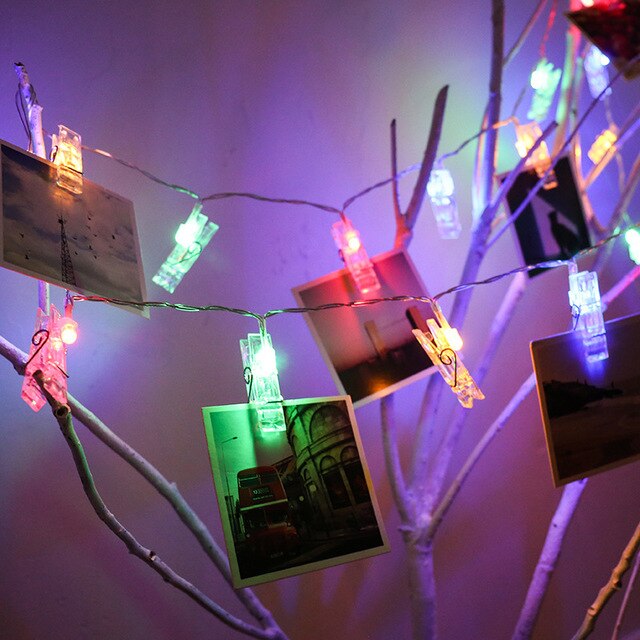 5M 50LEDS LED Garland Card Photo Clip String Lights Fairy Decor Lights Xmas Bedroom DIY Clothespin Shapes Battery Christmas Lamp