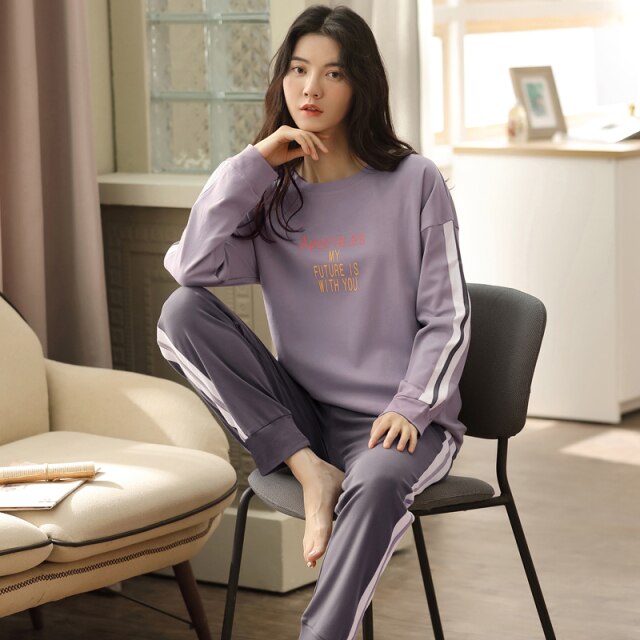 5XL Pajama Set Women Long Sleeve Top Cartoon Long Pants Pajamas Set Soft Sleepwear Female Pyjama Set Autumn Spring Home Wear