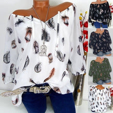 Load image into Gallery viewer, 5XL Plus Large Size Women&#39;s Blouses Summer Tops New Leisure Blouse White Loose Feather Print V Neck Half Sleeve Shirts Blusas