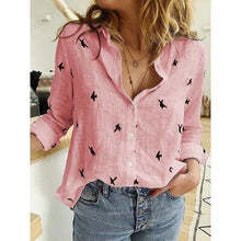 Load image into Gallery viewer, 5XL White Print Womens Shirts Plus Size Button Up Shirt Spring Cotton Linen Top Leisure Lapel Long Sleeve Loose Blouse OL Blusas
