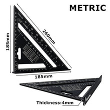 Load image into Gallery viewer, 7&#39;&#39; Triangle Angle Protractor Aluminum Alloy Speed Square Measuring Ruler Miter For Framing Building Carpenter Measuring Tools