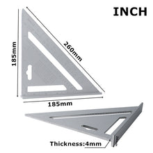Load image into Gallery viewer, 7&#39;&#39; Triangle Angle Protractor Aluminum Alloy Speed Square Measuring Ruler Miter For Framing Building Carpenter Measuring Tools