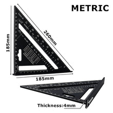 Load image into Gallery viewer, 7&#39;&#39; Triangle Angle Protractor Aluminum Alloy Speed Square Measuring Ruler Miter For Framing Building Carpenter Measuring Tools