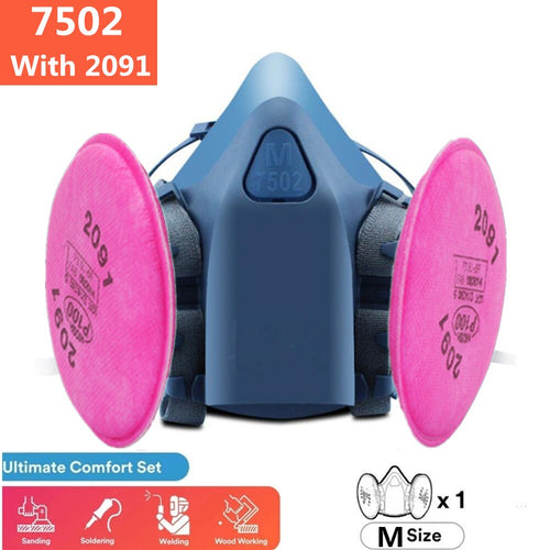 7502 with 2Pcs 2091 Medium Size Dust Mask Respirator for Polishing And Cutting Fiber Welding Pro Protection Tool