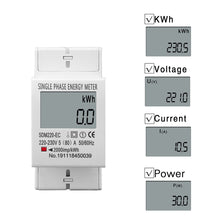 Load image into Gallery viewer, 80A Din rail Single Phase Two Wire LCD Digital Display Power Consumption Energy Electric Meter kWh AC 220V 230V 50Hz/60Hz