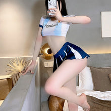 Load image into Gallery viewer, Women Cheerleader Costume Uniform Sexy Crop Top Mini Pleated Skirt G-string Lingerie Cheerleading Japanese School Girls Outfits