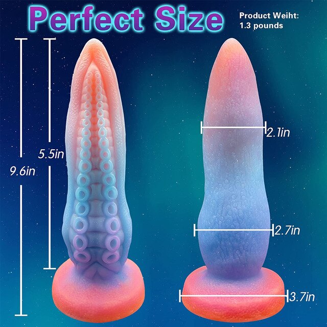 9.6Inch Huge Realistic Dildo Luminous Octopus Tentacle Silicone Plug Anal Dildo with Suction Cup G-Spot for Vaginal and Anal Sex