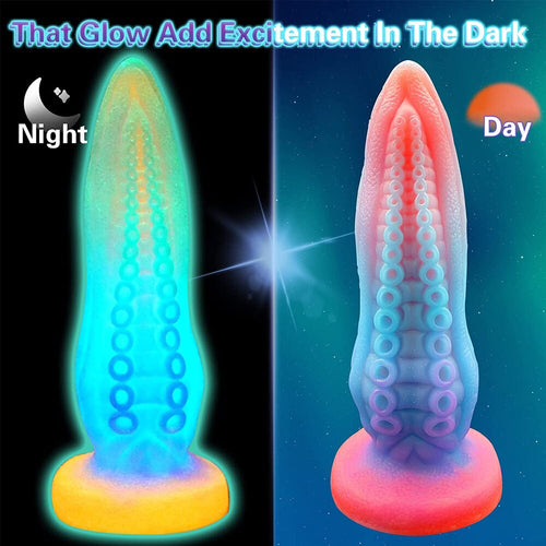 9.6Inch Huge Realistic Dildo Luminous Octopus Tentacle Silicone Plug Anal Dildo with Suction Cup G-Spot for Vaginal and Anal Sex