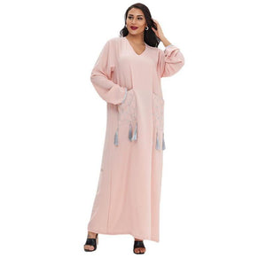 Abaya Dubai  Muslim Summer Casual Female Skirt Middle East Lady Robe Embroidery With Tassels Dress Morocco Fashion Long Shirt
