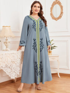 Abaya Morocco Oversized Size Women's Ethnic Long-sleeved Pleated Skirt Retro National Style  Skirt Muslim Long Woman Clothes