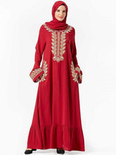 Load image into Gallery viewer, Abaya Muslim Fashion Plus Size Women&#39;s Embroidered  Large Hem Muslim Long Skirt With Headscarf Islamic Clothing Women&#39;s Dress