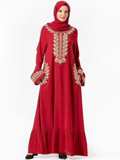 Abaya Muslim Fashion Plus Size Women's Embroidered  Large Hem Muslim Long Skirt With Headscarf Islamic Clothing Women's Dress