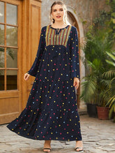 Load image into Gallery viewer, Abaya Oversized Size Women&#39;s Embroidery Long-sleeved Folds Retro Ethnic Style Polka Dot Printing Ethnic  Casual Dress Muslim