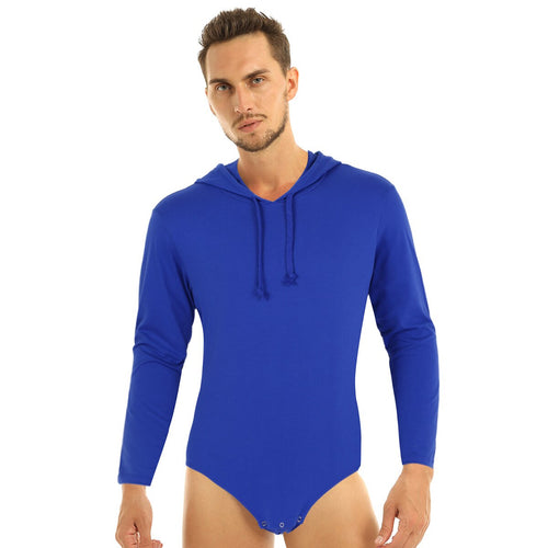 Adult Babies Mens Lingerie Hoodies One-piece Long Sleeves Press Crotch Bodysuit Bodystocking Jockstraps Sissy Gay Romper Pajamas