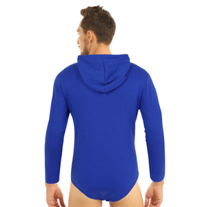 Adult Babies Mens Lingerie Hoodies One-piece Long Sleeves Press Crotch Bodysuit Bodystocking Jockstraps Sissy Gay Romper Pajamas