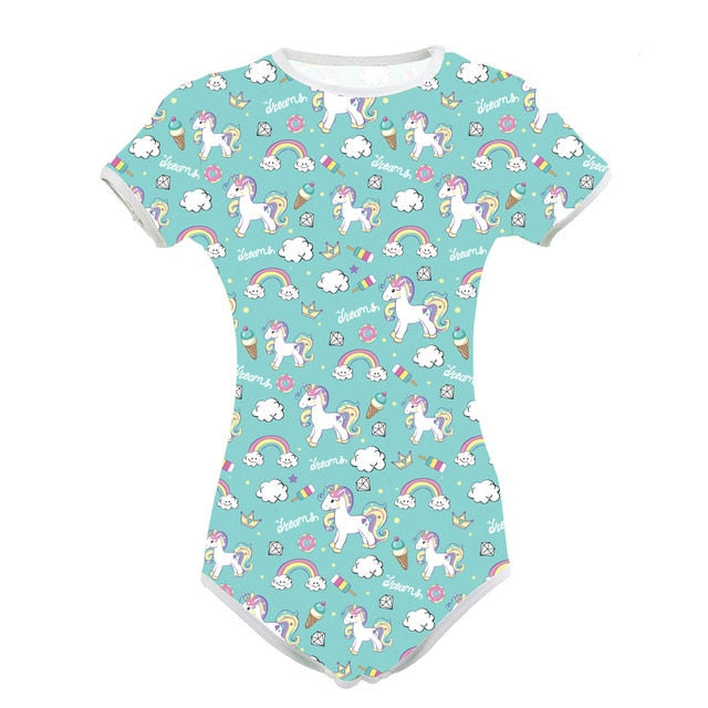Adult Baby ABDL Snap Crotch Onesie Unicorn Print Diaper Bodysuit