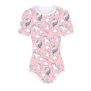 Adult Baby ABDL Snap Crotch Onesie Unicorn Print Diaper Bodysuit
