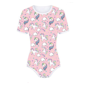 Adult Baby ABDL Snap Crotch Onesie Unicorn Print Diaper Bodysuit
