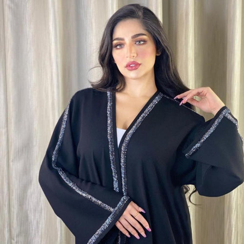African Dresses for Women Cardigan Abaya Dubai Muslim Dress  Black Lace Embroidery Flare Sleeve Long Robe African Dress Women