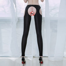 Load image into Gallery viewer, All Sides Hollow Out Sexy Women Ice Silk Transparent Leggings Open Crotch See Through High Elastic Low Waist Tight Pencil Pants